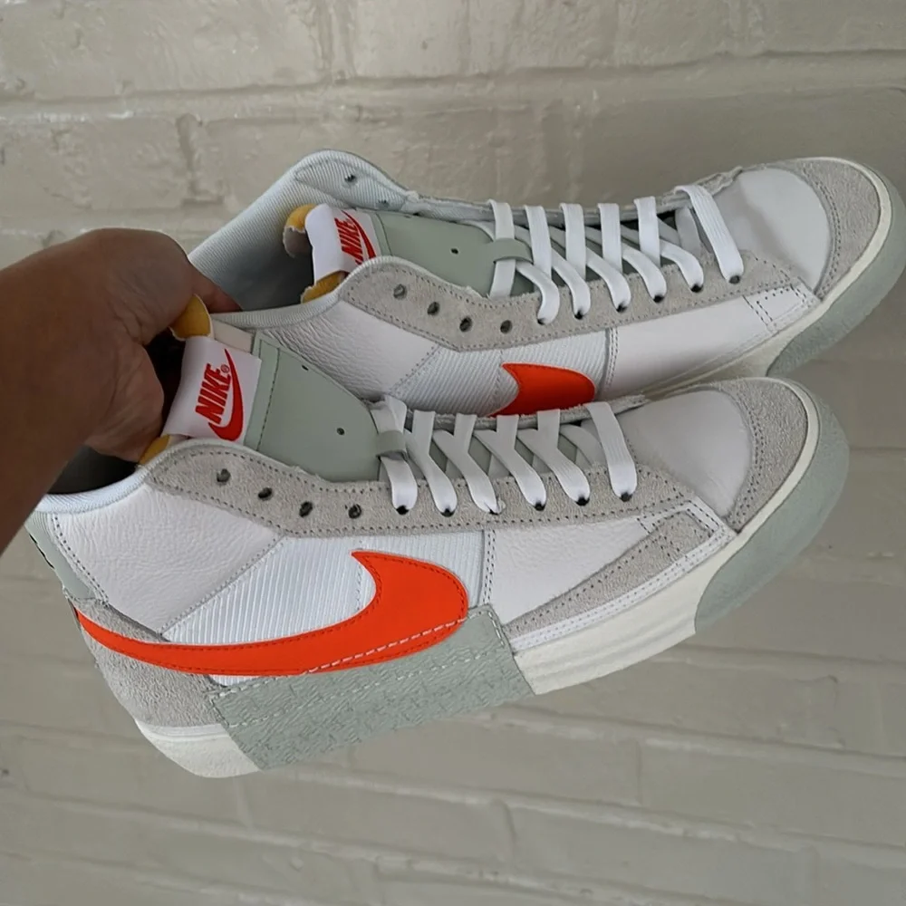NIB Nike Blazer Mid Pro Club Men’s Sneakers 9.5 White/Light Silver/Safety Orange - Picture 9 of 15